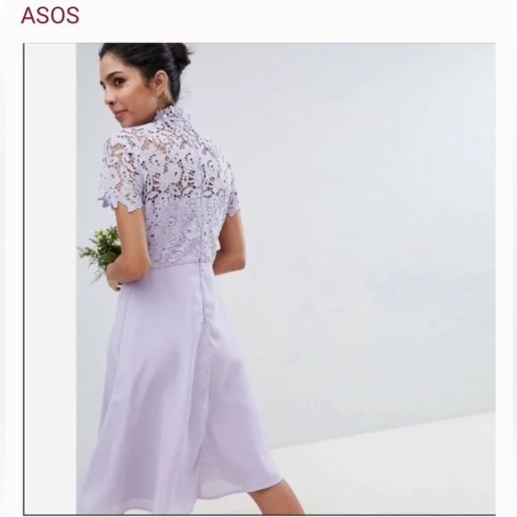 Chi Chi London Lilac Lace Mock Neck Floral Midi Dress - Picture 1 of 8